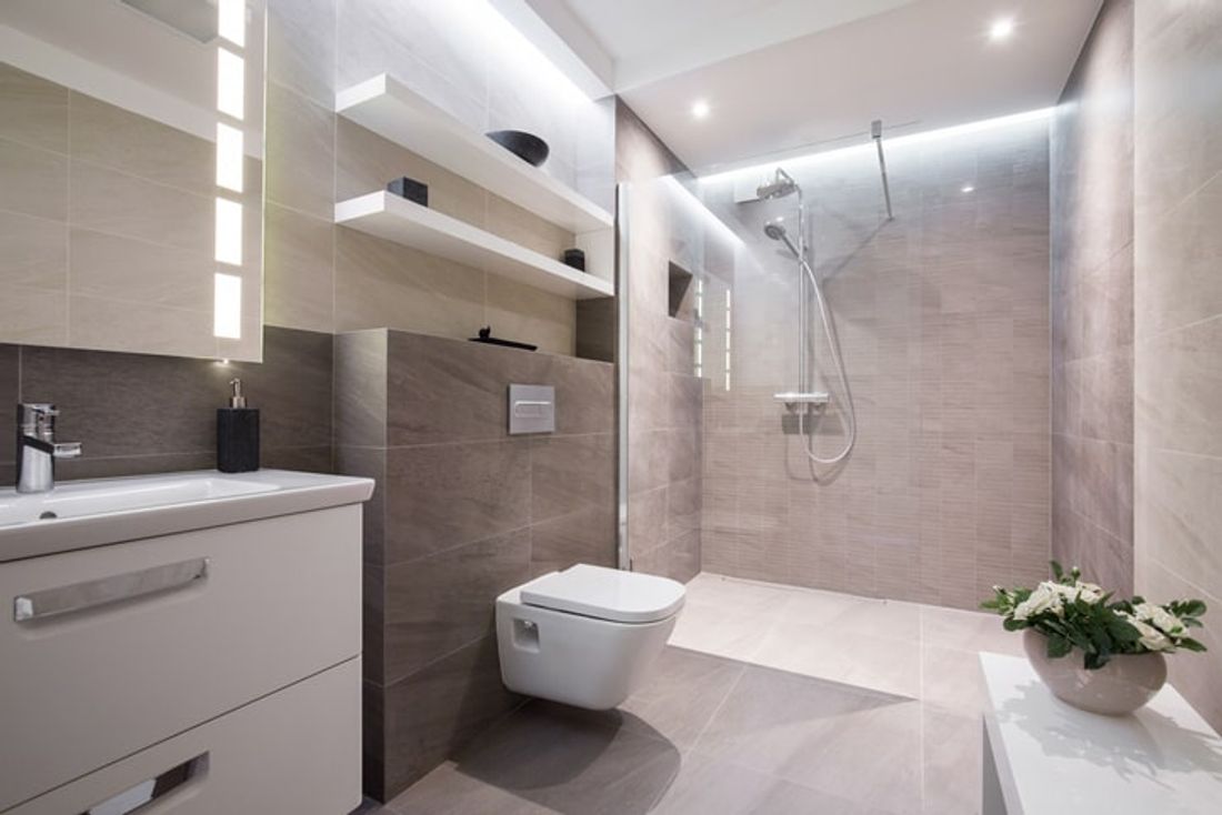 A modern bathroom and toilet